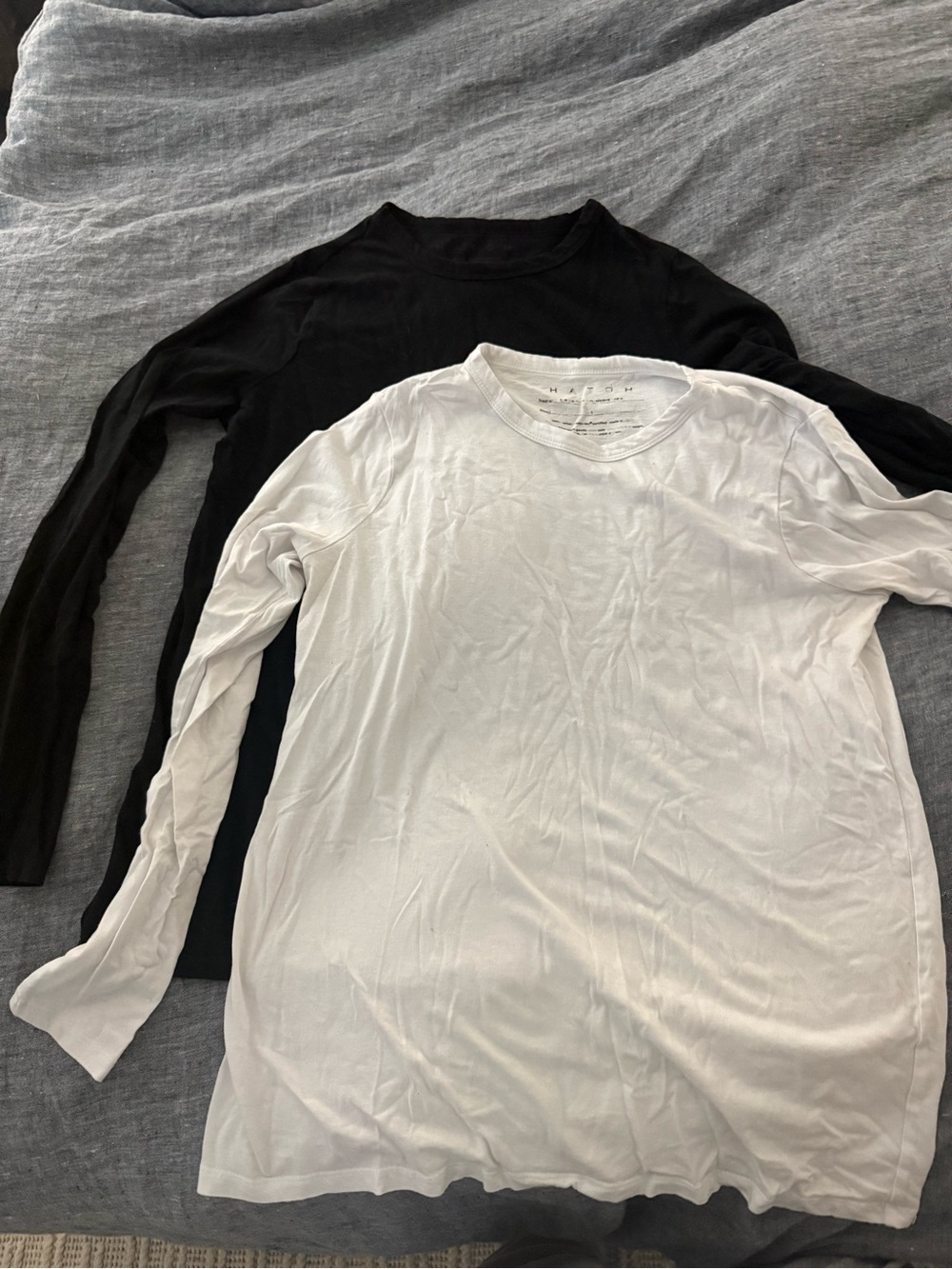 Hatch Long Sleeve Crewneck Tops - White and Black